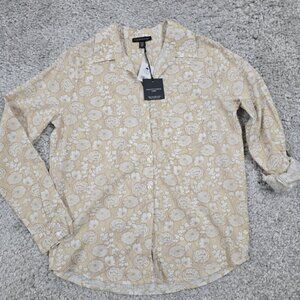 Saks Fifth Avenue Womens Linen Blend Button Shirt Size Medium Floral